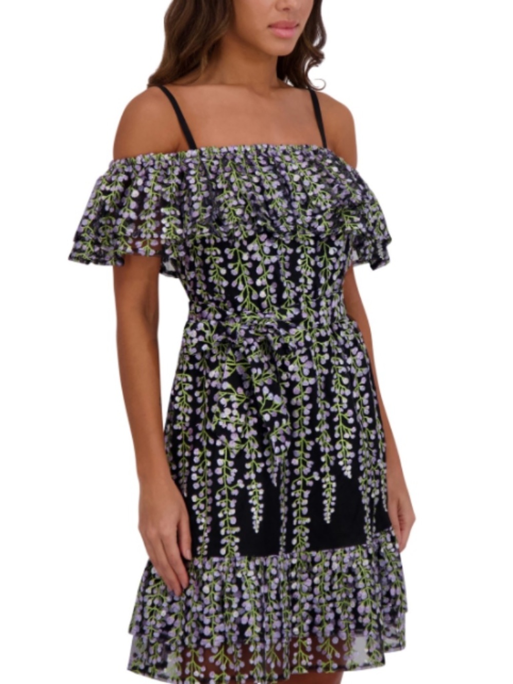 Kensie Women's Embroidered Off-the-Shoulder Dress - Black Multi